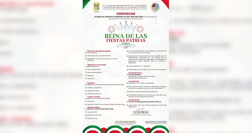 Lanzan convocatoria para el certamen de la reina de las Fiestas Patrias 2023