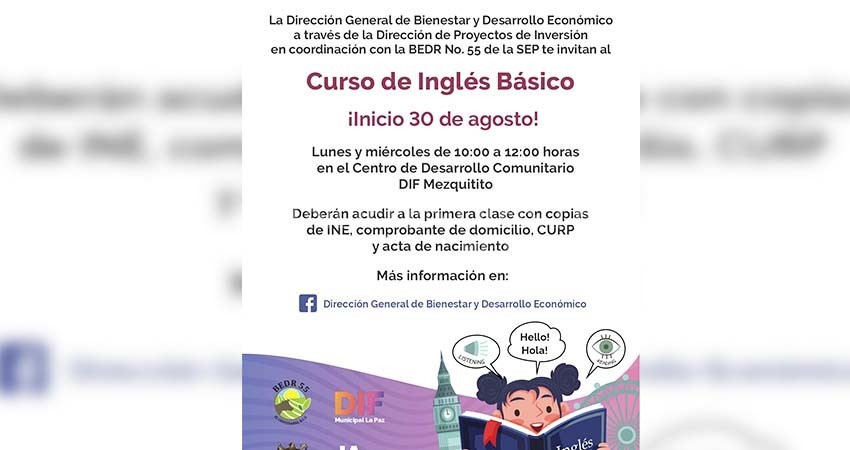 Invita Ayuntamiento de La Paz a los cursos gratuitos de inglés