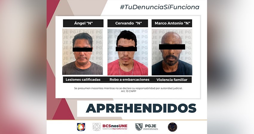 Por diversos delitos son aprehendidas tres personas en BCS