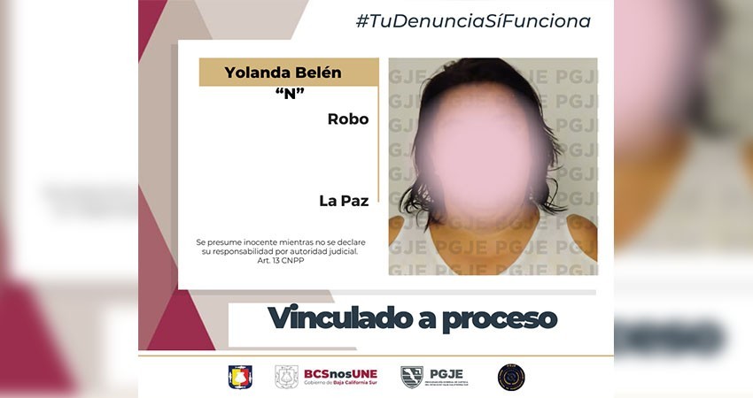 Queda vinculada a proceso Yolanda “N” por robo a establecimiento comercial en La Paz