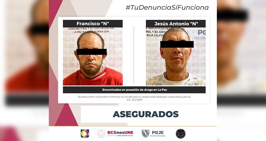 Son detenidas dos personas en posesión de narcóticos en La Paz