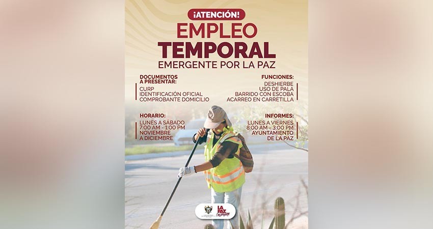 Implementa Ayuntamiento de La Paz Programa de Empleo Temporal