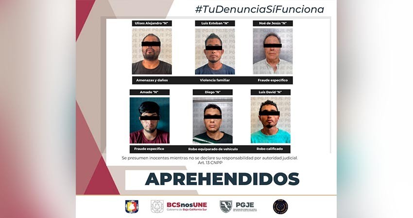 Por su probable responsabilidad en distintos delitos, fueron aprehendidas a 6 personas