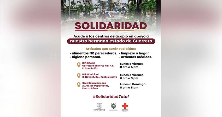 Este jueves se transportarán la primera ayuda de BCS para Guerrero