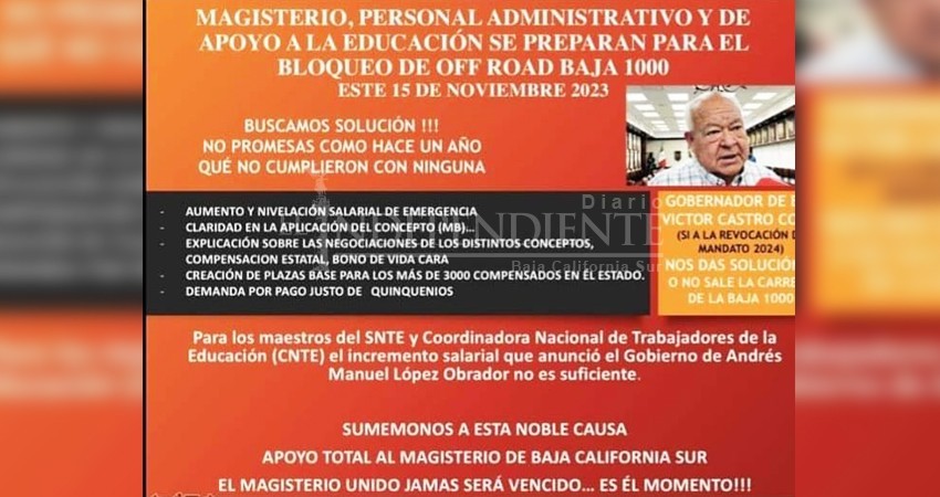 Se deslinda el SNTE de la convocatoria para bloquear la Baja 1000