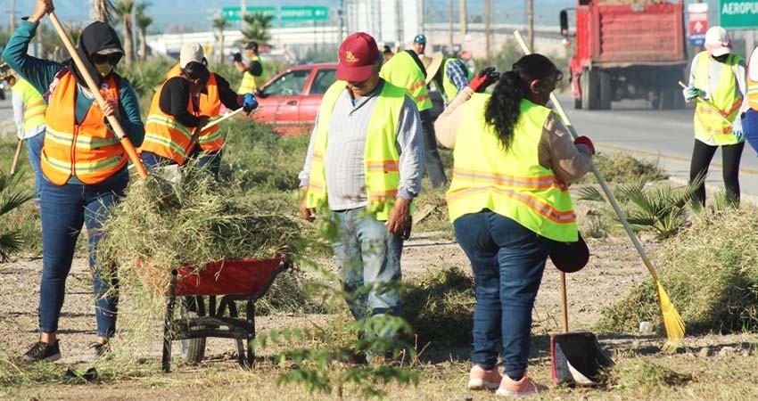 Limpia Servicios Públicos los camellones y accesos en la carretera hacia el aeropuerto