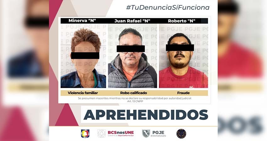 Aprehende PGJE a tres personas por diversos delitos