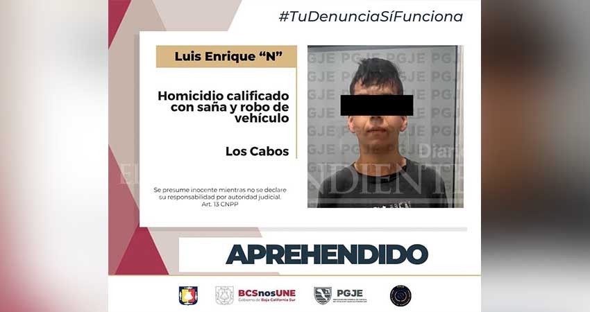 Aprehende a Enrique “N” por homicidio calificado con saña y robo de vehículo en Los Cabos