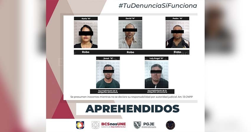 Aprehende PGJE a 5 personas por diversos delitos