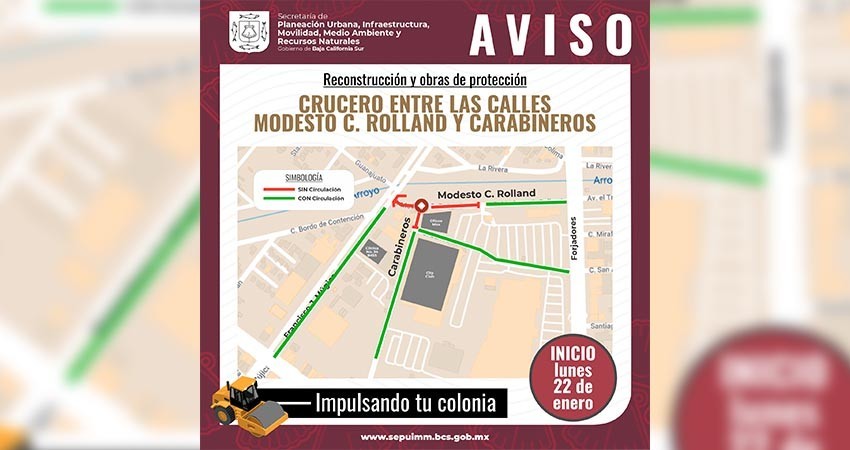 Inicia la reparación del crucero de las calles Modesto C. Rolland y Carabineros