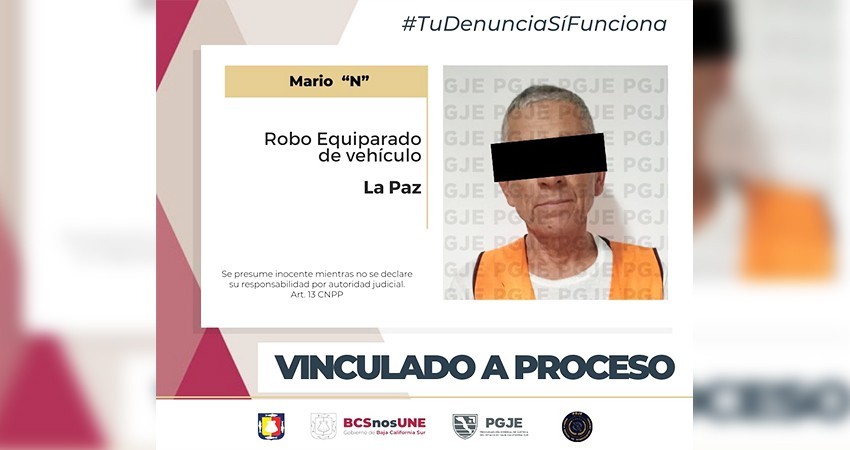 Queda vinculado a proceso Mario “N” por robo equiparado de vehículo en La Paz
