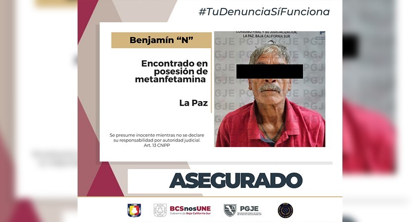 Quedó arrestado Benjamín “N” por el delito de posesión de metanfetamina