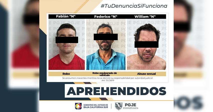 Agentes de la PGJE detiene a tres individuos por diversos delitos