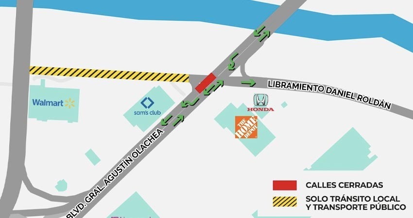 Habrá cierre vial en la intersección del bulevar Olachea y libramiento Roldán para trabajos de reencarpetado