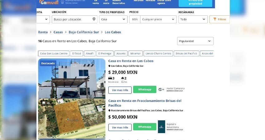 BCS, la entidad con la renta de casa habitación más cara de México