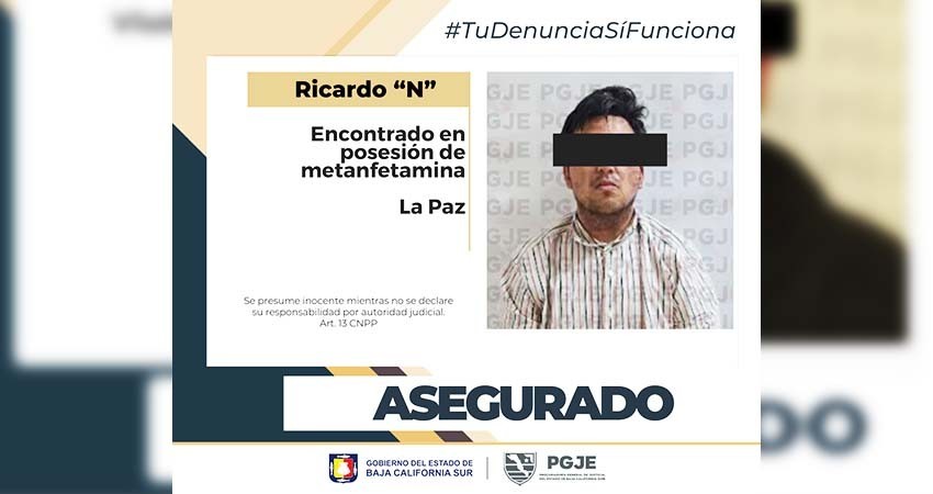 Fue detenido Ricardo “N” en posesión de narcóticos en La Paz