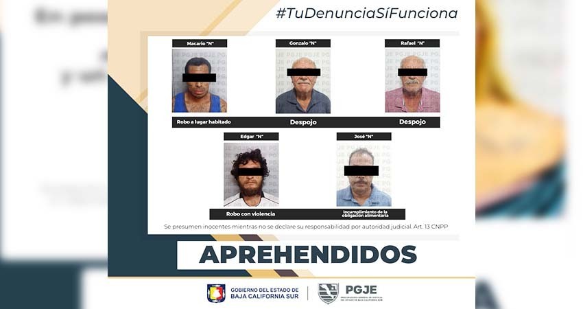Fueron detenidas a cinco personas en BCS por diversos delitos