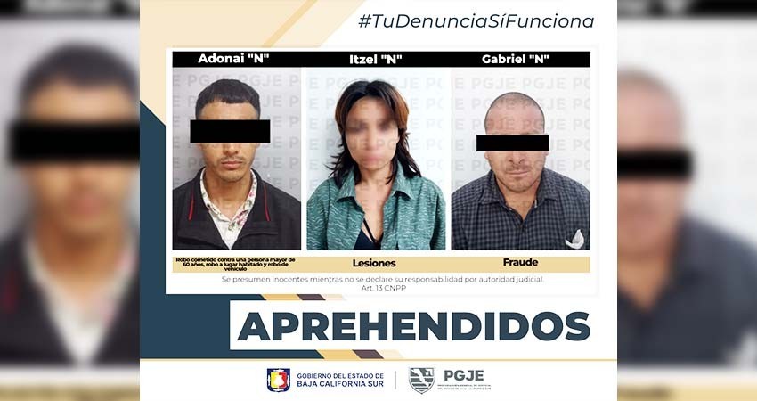 Fueron aprehendidas tres personas en La Paz y Los Cabos por diversos delitos