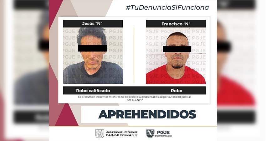 Aprehende PGJE a dos personas buscadas por robo