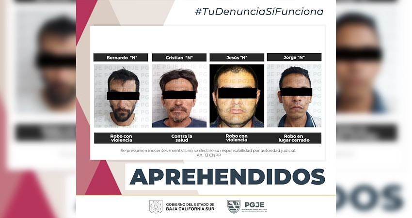 Fueron aprehendidas 4 personas por diversos delitos