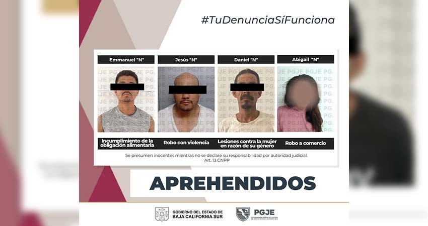 Fueron aprehendidas 4 personas por diversos delitos