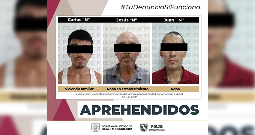 Son aprehendidas 3 personas por diversos delitos