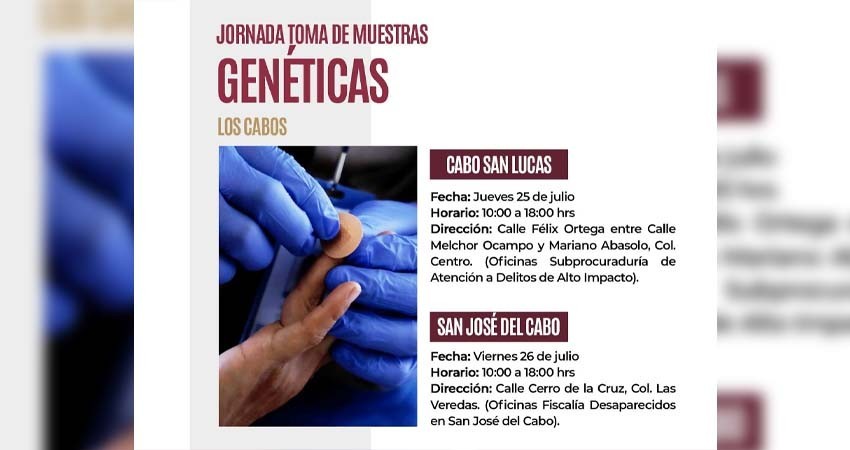 Realizará PGJE toma de muestras genéticas a familiares de personas desaparecidas en Los Cabos