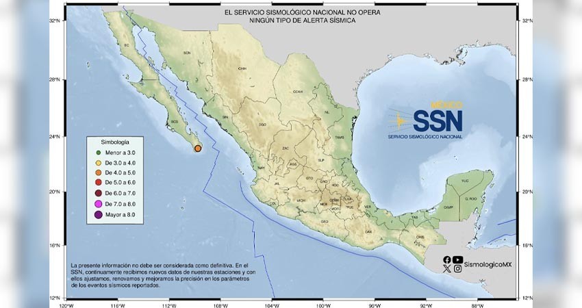 Se registró un temblor a 4  km al SUROESTE de  SAN JOSE DEL CABO, BCS