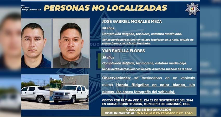 Continúan operativos para la localización de elementos de la SSPE desaparecidos en Comondú