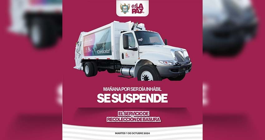 Anuncian suspensión del servicio de recolección de basura el martes 1 de octubre