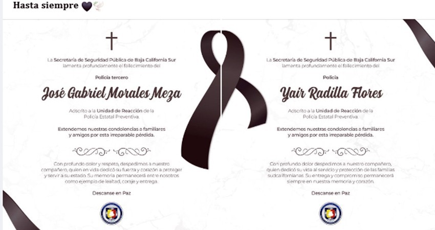Lamenta SSPE fallecimiento de policías estatales en Comondú
