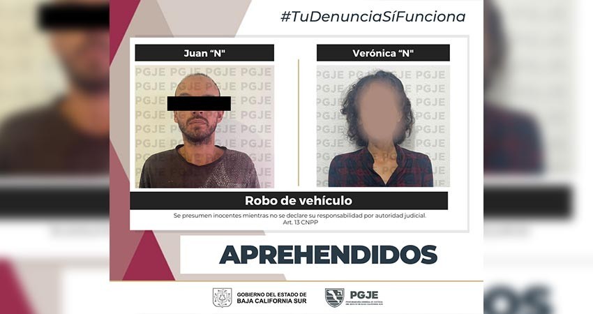 Es aprehendido Juan “N” y Verónica “N” por el delito de robo de vehículo