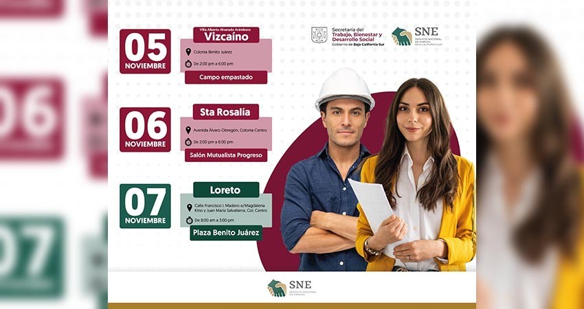 Secretaría del Trabajo llevará jornadas de empleo en Mulegé, Santa Rosalía Y Loreto