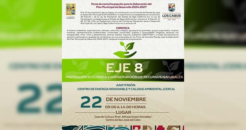Invitan a la consulta pública sobre Ecología y Medio Ambiente en Los Cabos