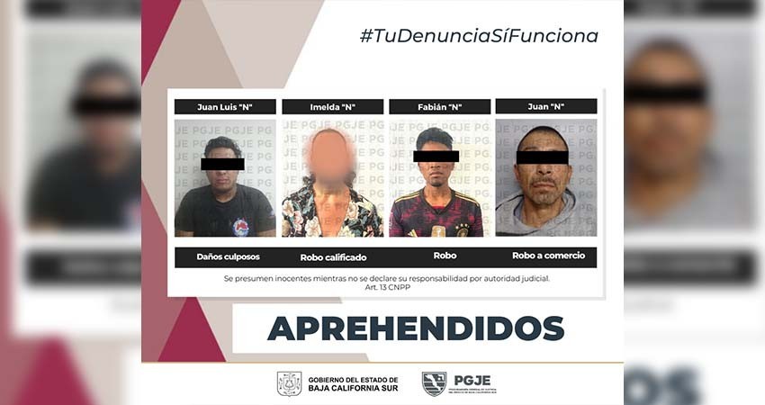 Detiene cuatro personas por su probable relación en diversos delitos en BCS