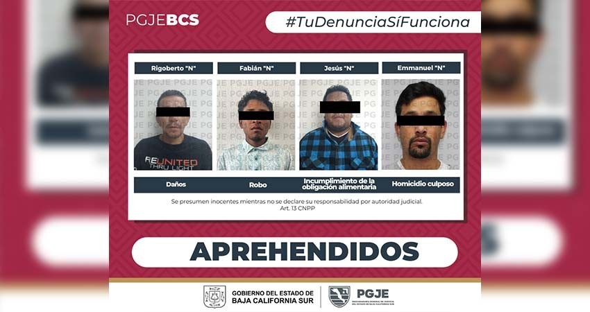Aprehenden a cuatro hombres por diversos delitos en BCS