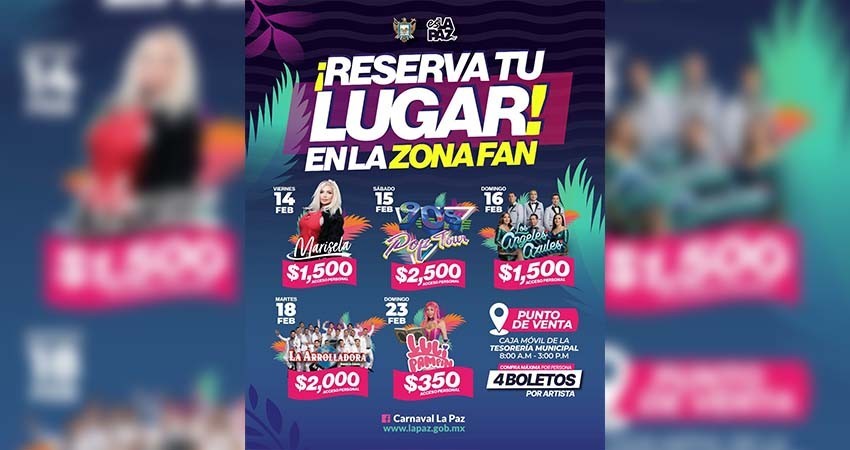 Este viernes inicia la venta de boletos para la Zona Fan del Carnaval La Paz 2025