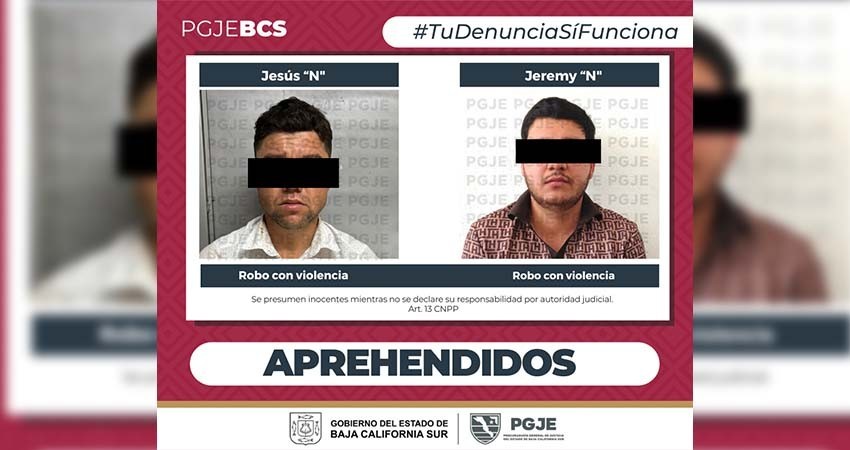 Aprehende PGJE a imputados por robo con violencia en La Paz y Los Cabos