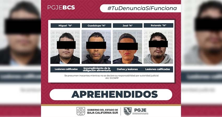 Son aprehendidas 4 personas por diversos delitos en BCS