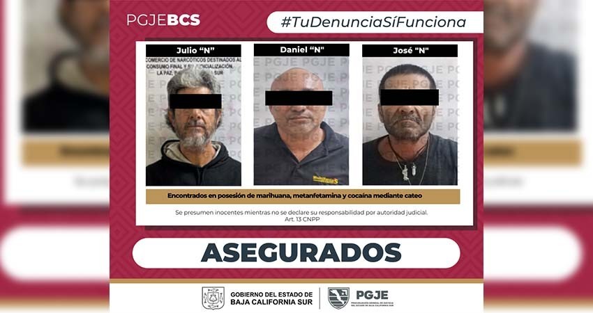 Arrestan a tres personas y asegura narcóticos tras cateo en La Paz