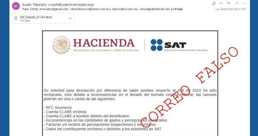 SSPC emite alerta por correos electrónicos y páginas falsas del SAT