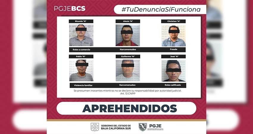 Son aprehendidas 6 personas por diversos delitos en BCS