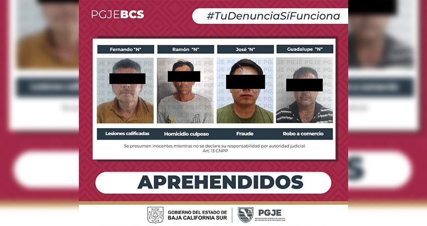 Aprehende PGJE a 4 personas imputadas por diversos delitos