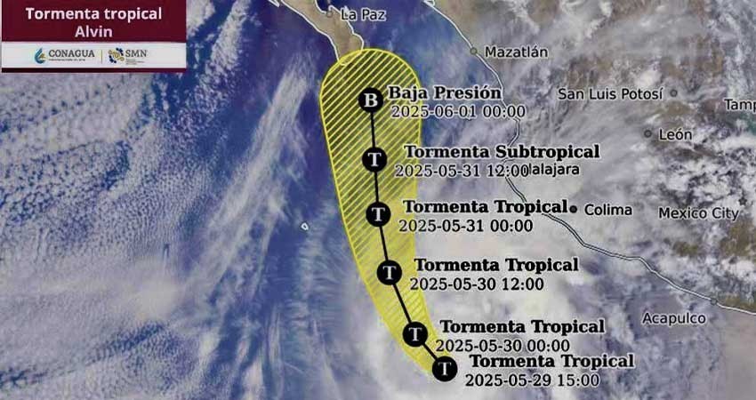 Tormenta Tropical “Alvin” a 740 km al sur-sureste de Cabo San Lucas