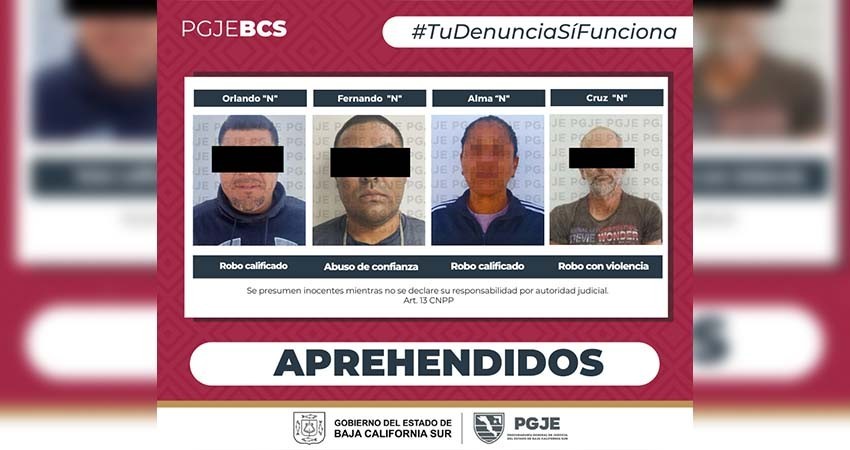 Aprehenden a 4 personas imputadas por diversos delitos