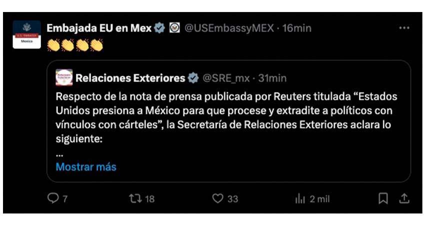 México niega presión de EU para extraditar a narcopolíticos