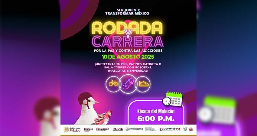 Invitan a juventudes a sumarse a la “Rodada y Carrera por la Paz y contra las Adicciones”