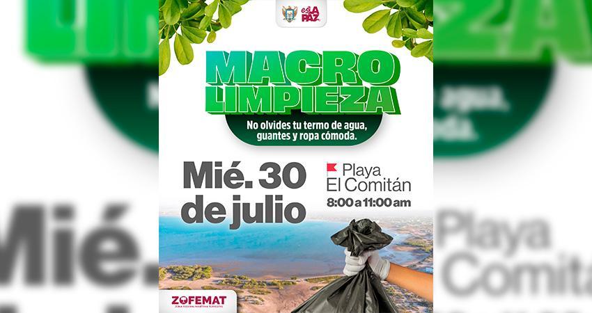 Invita el Ayuntamiento de La Paz a la macro limpieza de playa El Comitán