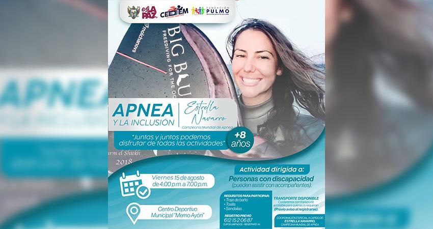 Invitan a la actividad “Apnea y la Inclusión” con la campeona mundial Estrella Navarro