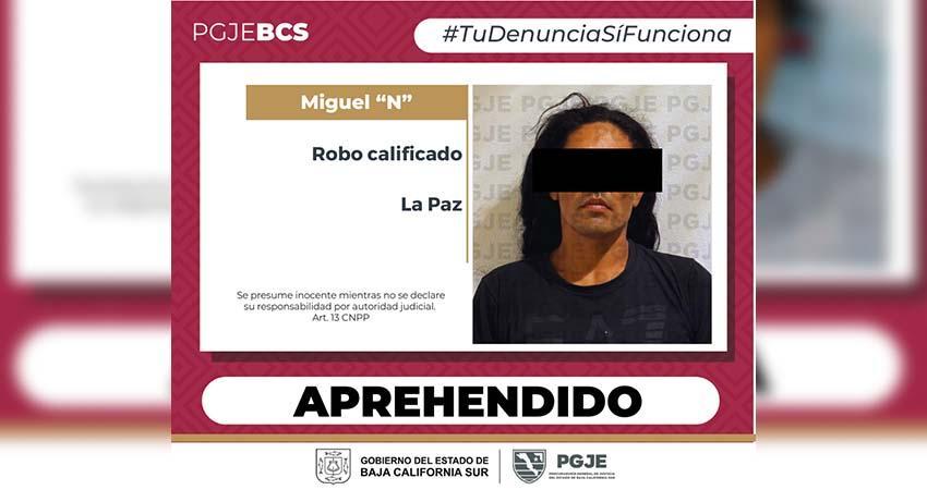 Es detenido Miguel “N” por su probable responsabilidad en el delito de robo calificado en La Paz